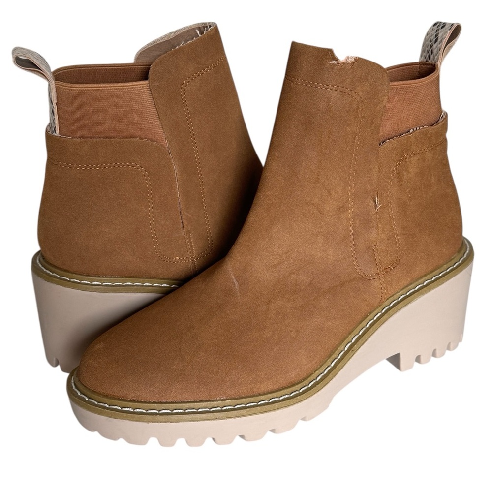 Nicole Miller Tan Faux Suede Platform Ankle Booties